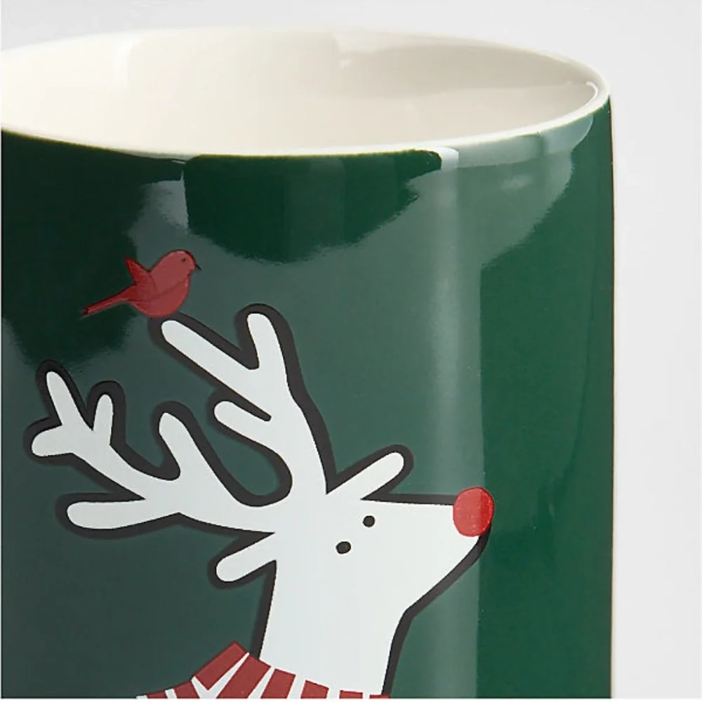 New! 🦌✨Crate&Barrel Green Reindeer Mini Mug